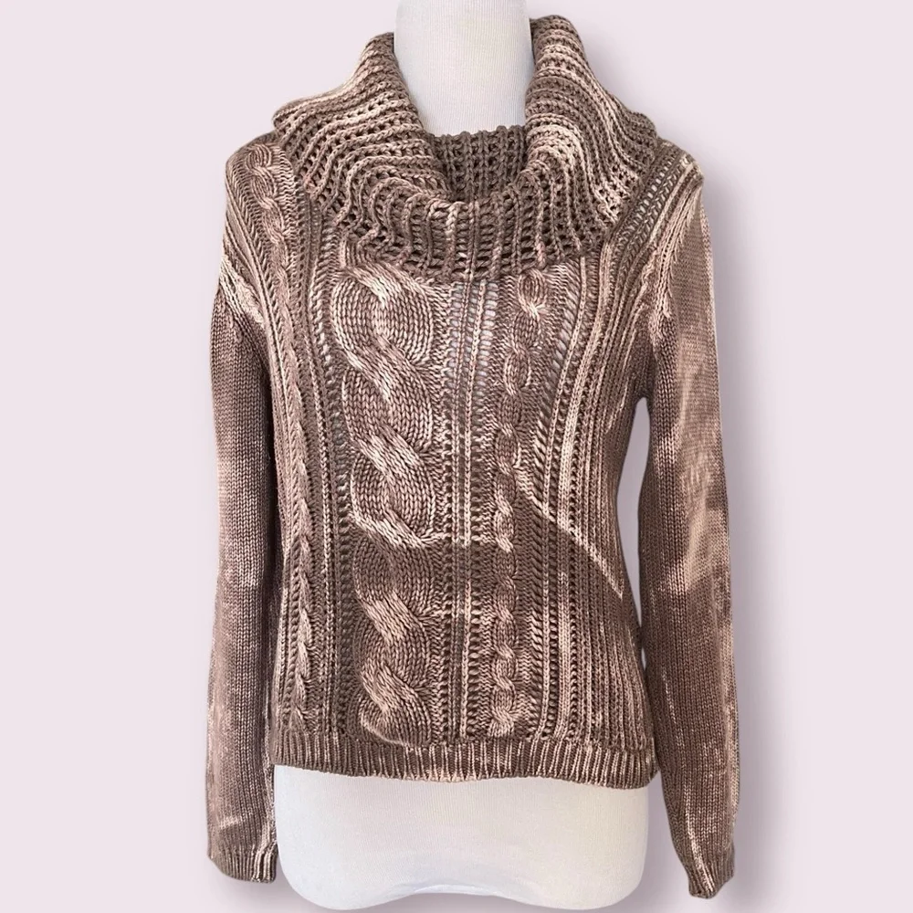 Angel Apparel Bleached Cable Knit Cowl Neck Sweater - Picture 2 of 4